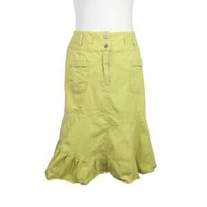 Vintage Y2K Linea Blue Lime Green Flounce Hem Flare Midi Skirt 6